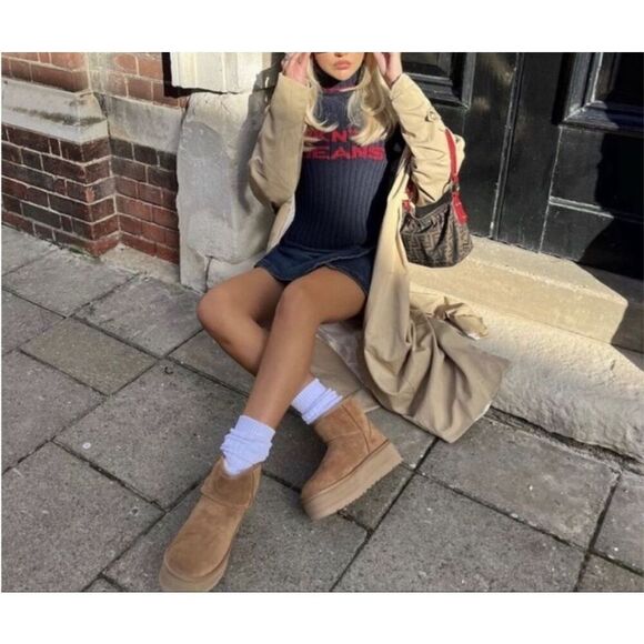 UGG Classic Mini Platform Boot Chestnut Suede Sheepskin Lined Women’s Size 9 EU - Picture 10 of 10